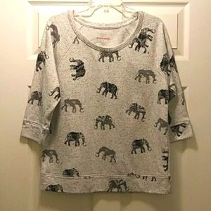 Style & Co Womens Gray Sweatshirt Elephant Print Clear Stones Sparkle 3/4 Slve M